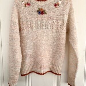 Vintage Floral Cottage Craft 1970s Knit Sweater